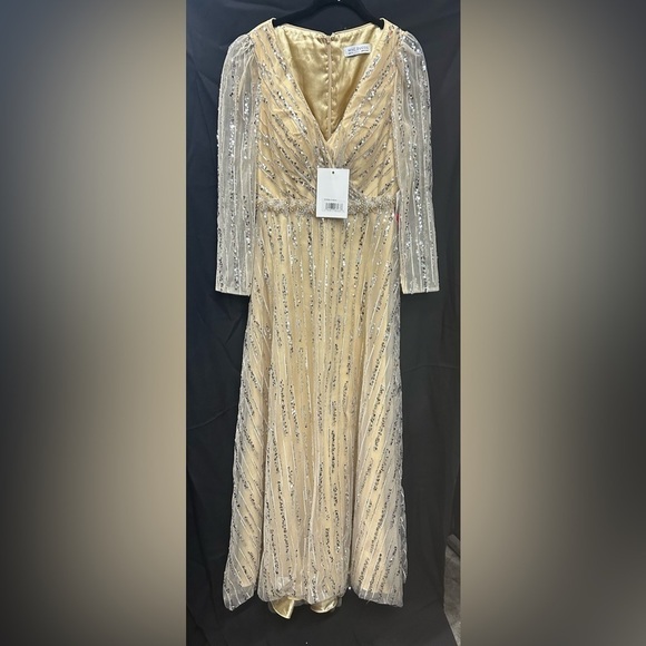 Mac Duggal 67859 NWT LONG SLEEVE GOWN WITH SILVER SEQUIN - Picture 4 of 9